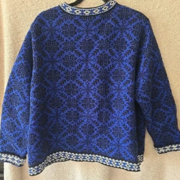 L.L. Bean Sweater Cardigan Womens 1X Blue Nordic Cotton Metal Button Front Heavy - Picture 7 of 7